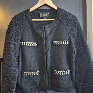 St. John Charcoal Cardigan with Metallic Chain Details